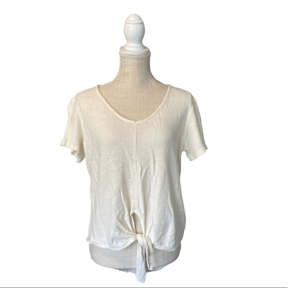 Vanilla Star Top Cream Front Tie Knot Crop Large - Picture 1 of 12